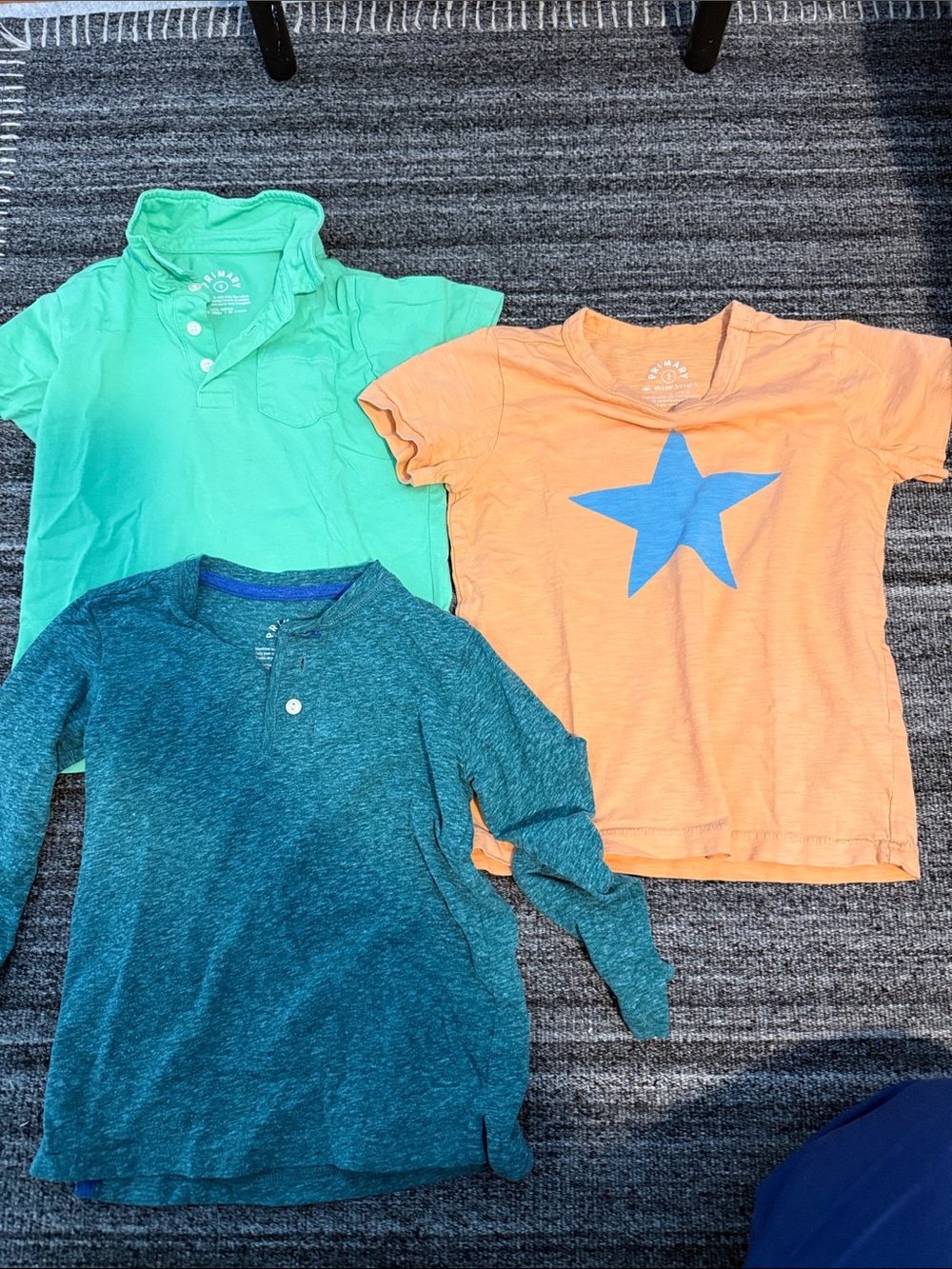 Primary Kids Three-Piece Shirt Set — Orange Star, Mint Polo, Teal Henley